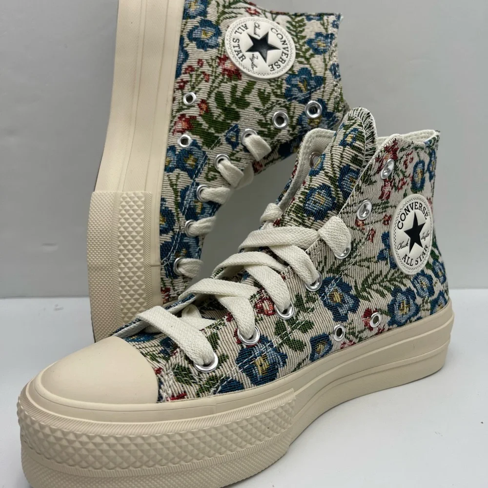 Converse WMNS Floral High-Top CTAS LIFT HI EGRET/NATURAL IVORY Platform Sneakers